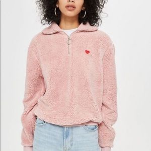 Top shop Borg Heart Zip Funnel Sweatshirt